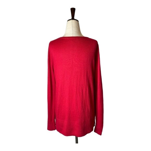 Loft Sweater Womens S Red Knit Crewneck Long Sleeve Button Detail Pullover - Picture 2 of 10